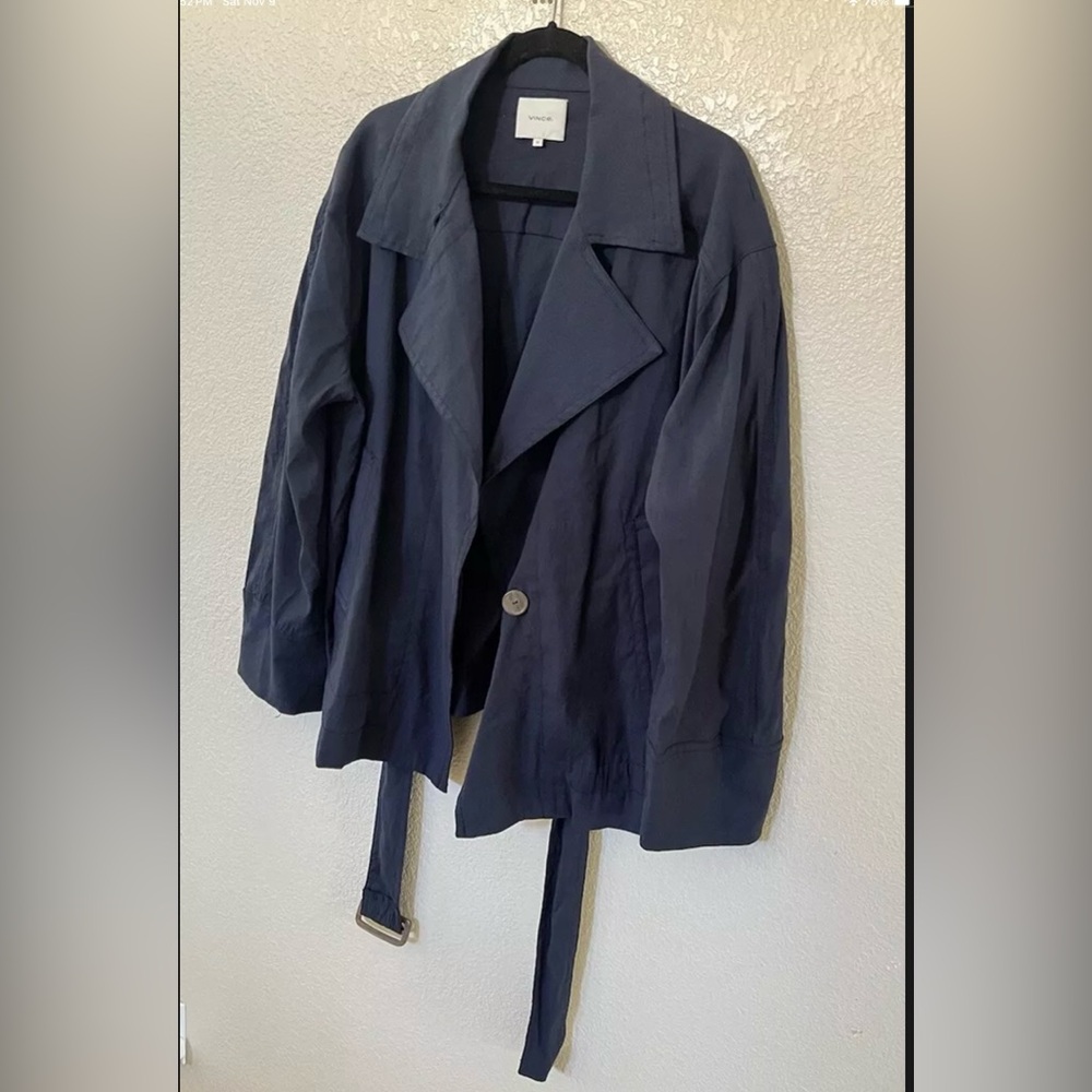 New Vince Women's Utility Linen Blend Jacket In Navy Blue Size 1X $495 - Picture 6 of 11